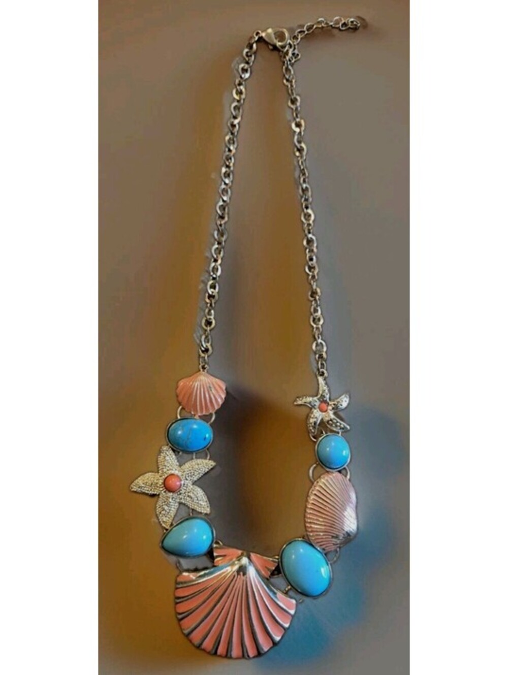 SEASHELL Beach Life Rhinestone & Cabachon Beaded Necklace  16"
